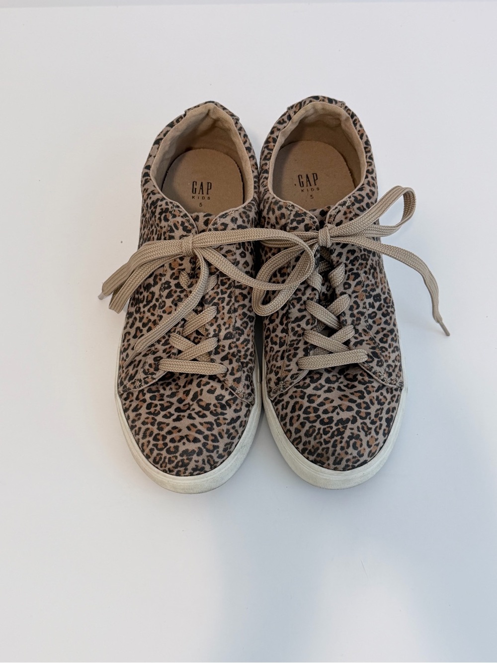 GAP Kids Leopard-Print Tan & Black Lace-Up Sneakers Girls Size 5